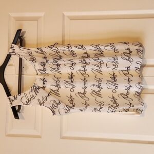New York & Co Sleeveless Top White with Black French Lettering on Overlay - L
